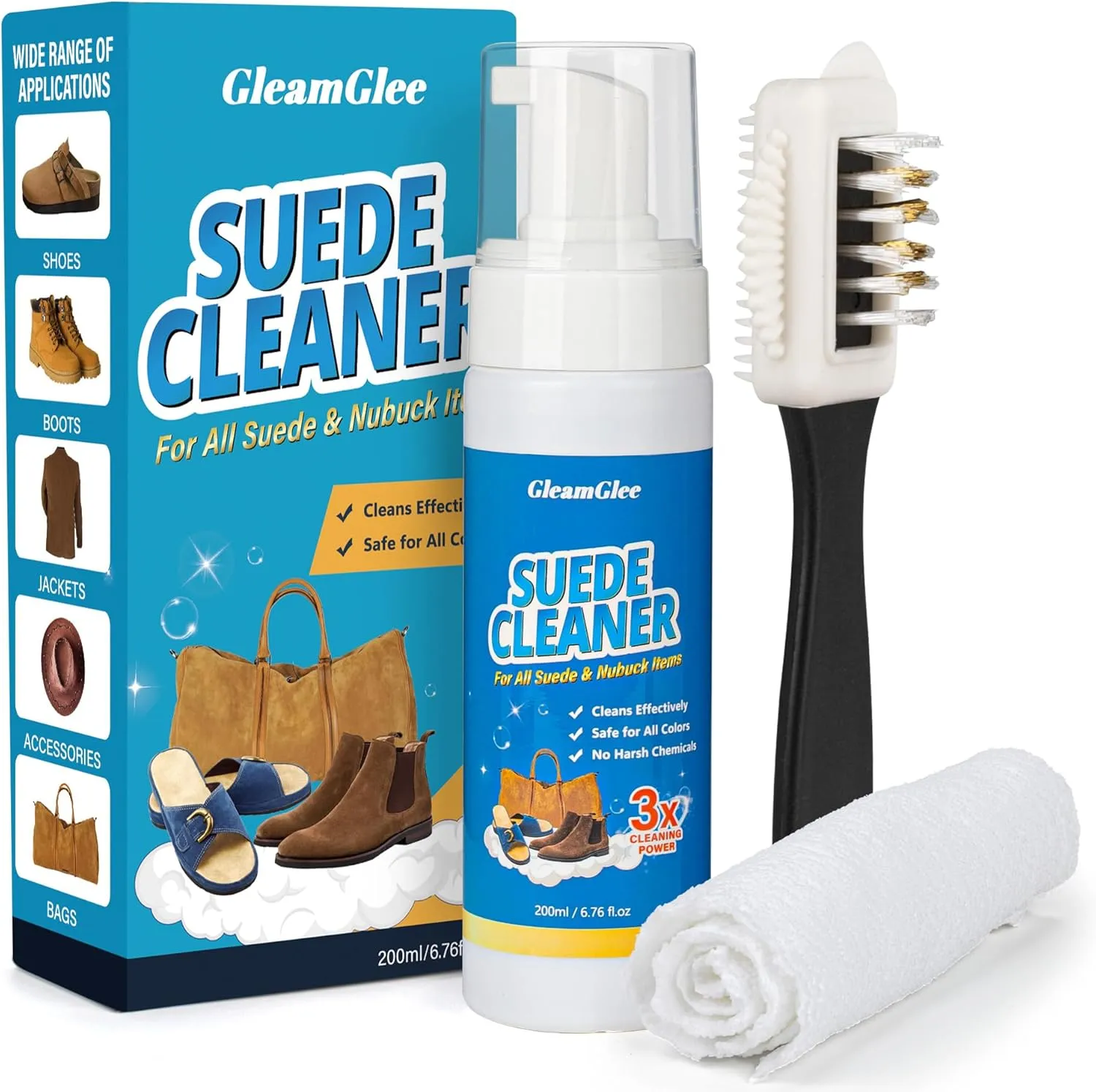 Suede Cleaner Kit – 6.76 Oz Suede & Nubuck Shoe Cleaner with Brush & Towel – Cleans & Restores Shoes, Boots, Jackets, Bags, Purses & More