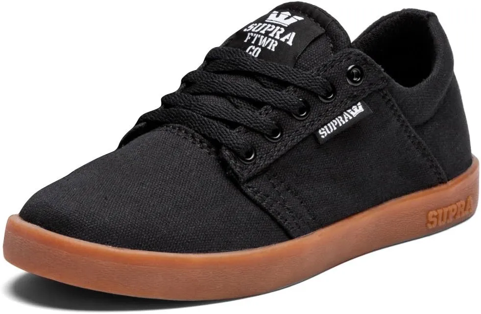 Supra Westway Skate Shoe - Kids' Black Canvas/Gum, 3.0