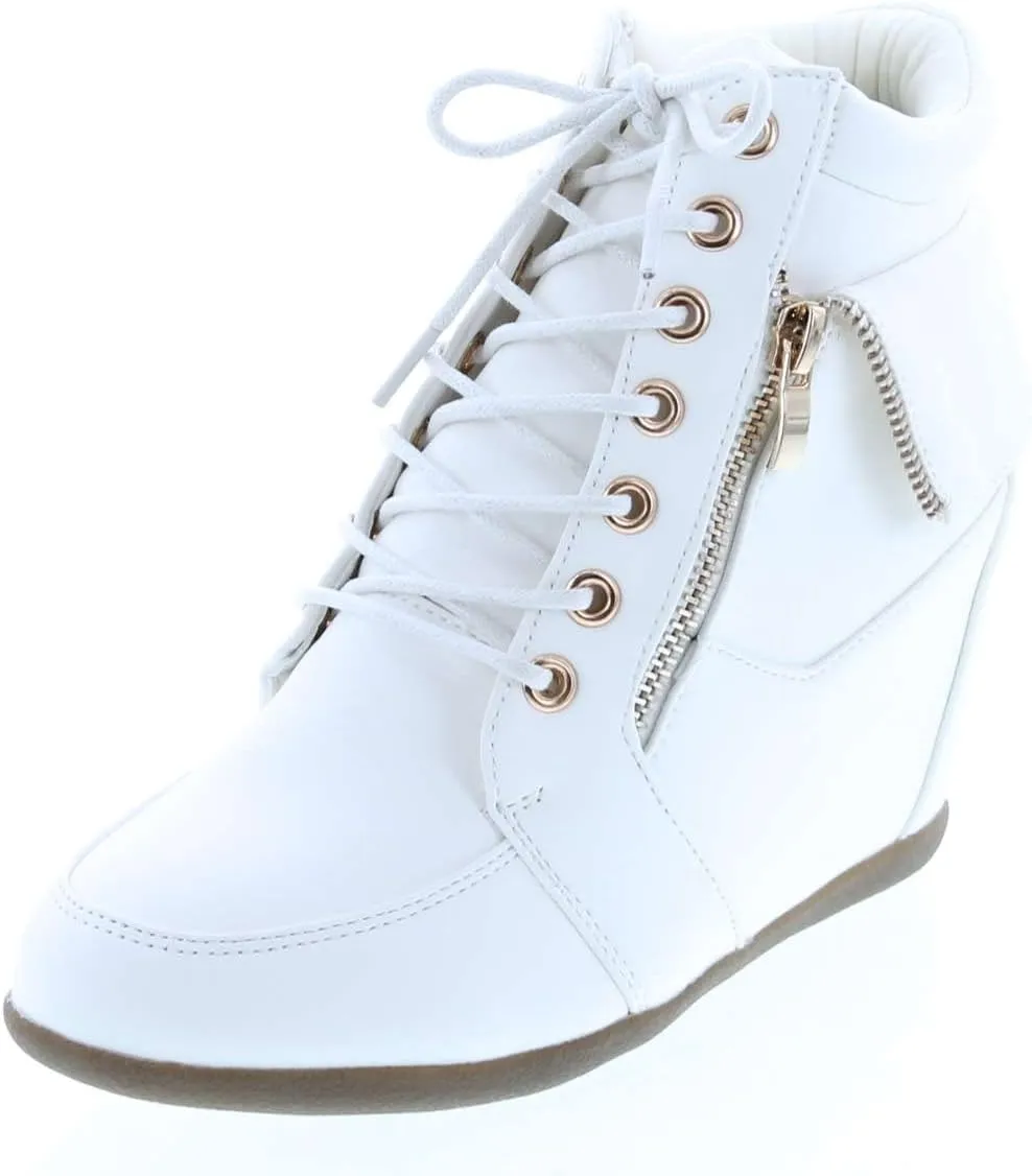 TOP Moda Womens Sammy-40 High Top Strap Womens Hidden Wedge Sneaker Shoes