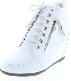 TOP Moda Womens Sammy-40 High Top Strap Womens Hidden Wedge Sneaker Shoes