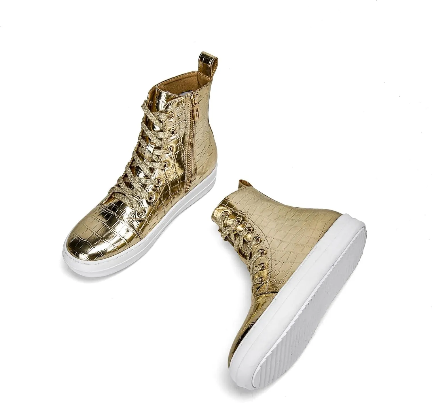 UBWDU Women's High Top Glitter Tennis Sneaker Platform Sneaker with Zipper Rhinestone Bling Wedding Bridal Shoes Shiny Sequin Shoes