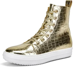 UBWDU Women's High Top Glitter Tennis Sneaker Platform Sneaker with Zipper Rhinestone Bling Wedding Bridal Shoes Shiny Sequin Shoes