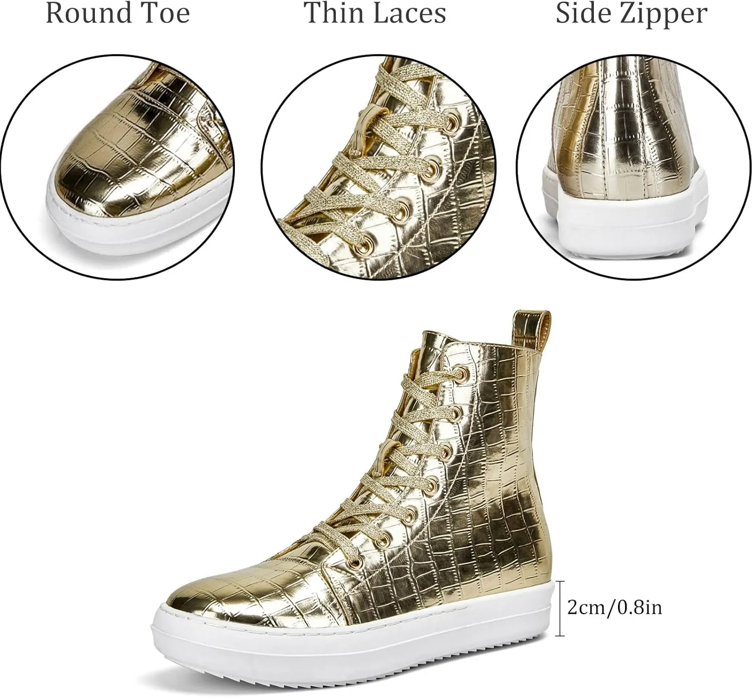 UBWDU Women's High Top Glitter Tennis Sneaker Platform Sneaker with Zipper Rhinestone Bling Wedding Bridal Shoes Shiny Sequin Shoes