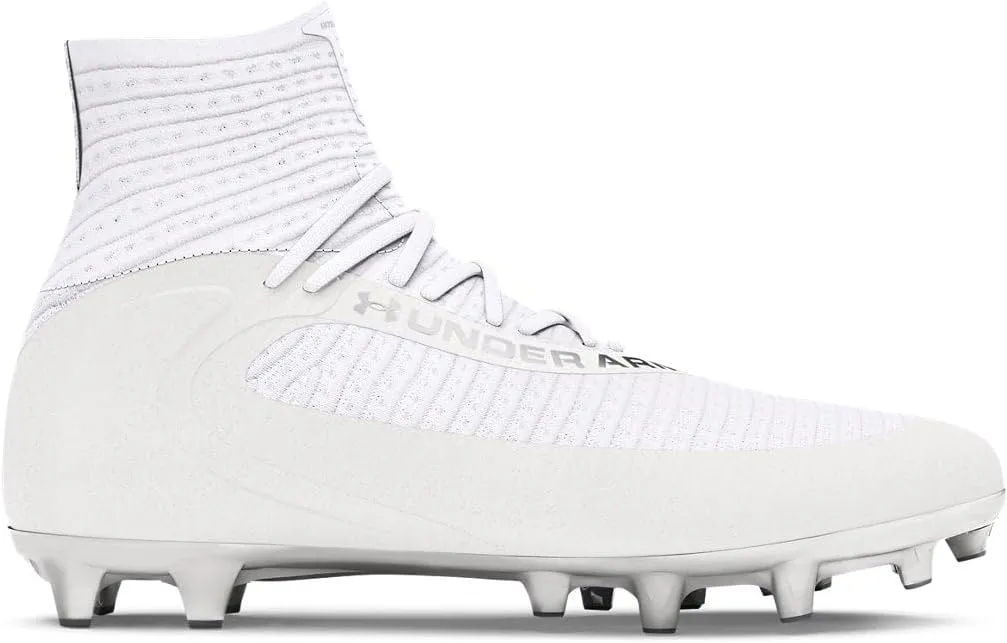 Under Armour Mens Highlight 2 MC Knit Football Cleats - High-Rebound SuperFoam Insole 10 White-Metallic Silver