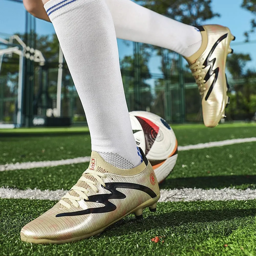 Unisex FG Cleats Training Athletic Non-Slip Long Studs High-Top Football Soccer Shoes for Youth