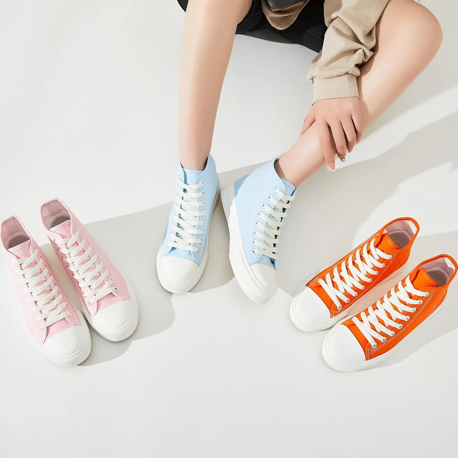 Uoidru High Top Sneakers for Women Canvas Shoes White Canvas High Tops Women Casual Shoes Lace Up Fashion Sneakers
