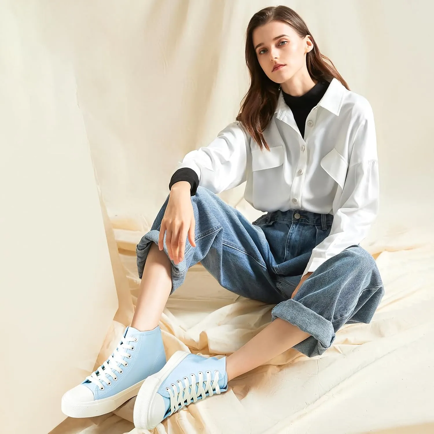 Uoidru High Top Sneakers for Women Canvas Shoes White Canvas High Tops Women Casual Shoes Lace Up Fashion Sneakers