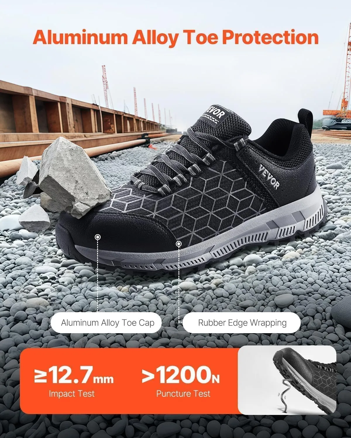 VEVOR Men's Aluminum Steel Comfortable Lightweight Cushion Alloy Construction Safety Toe Industrial Work Shoes