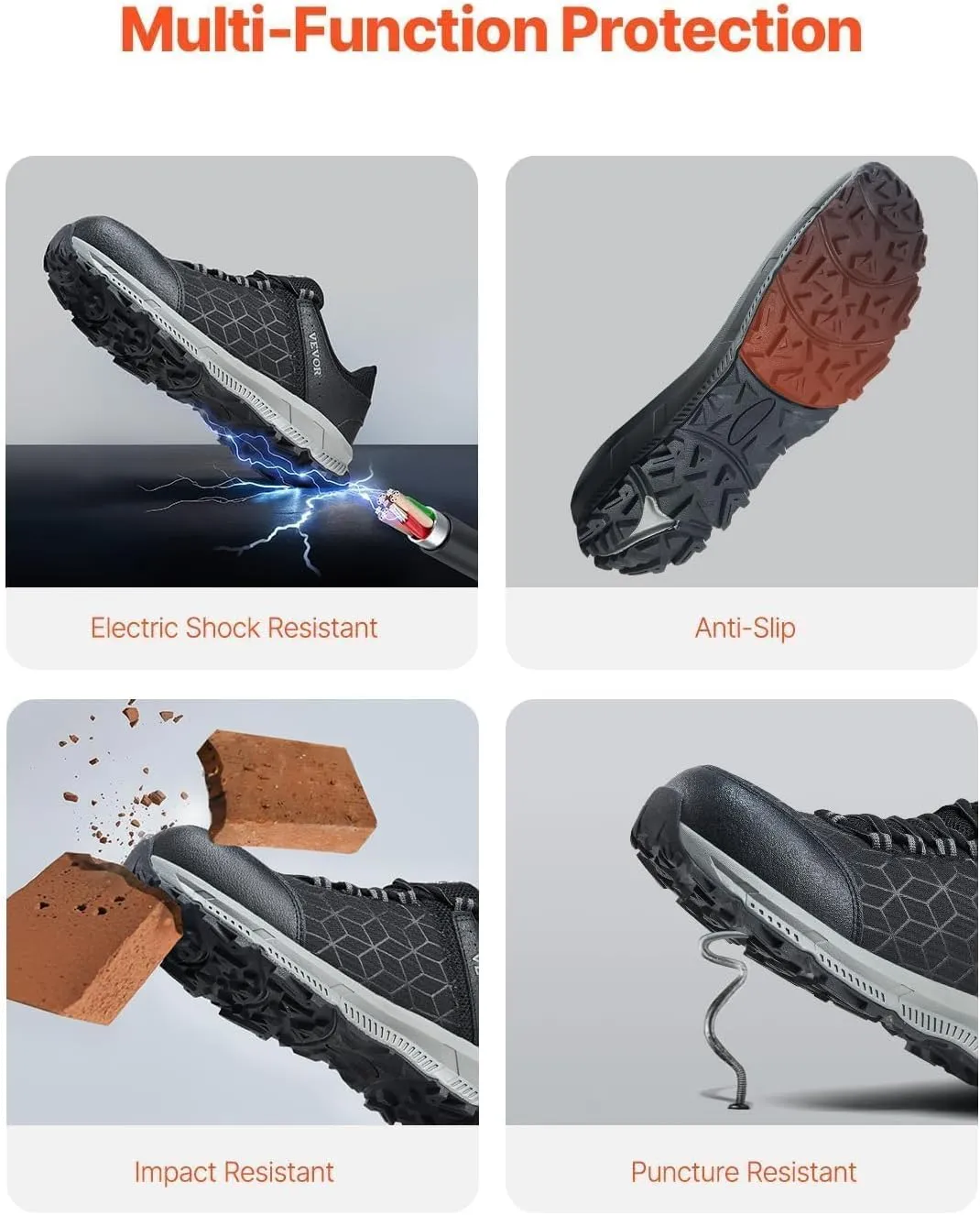 VEVOR Men's Aluminum Steel Comfortable Lightweight Cushion Alloy Construction Safety Toe Industrial Work Shoes