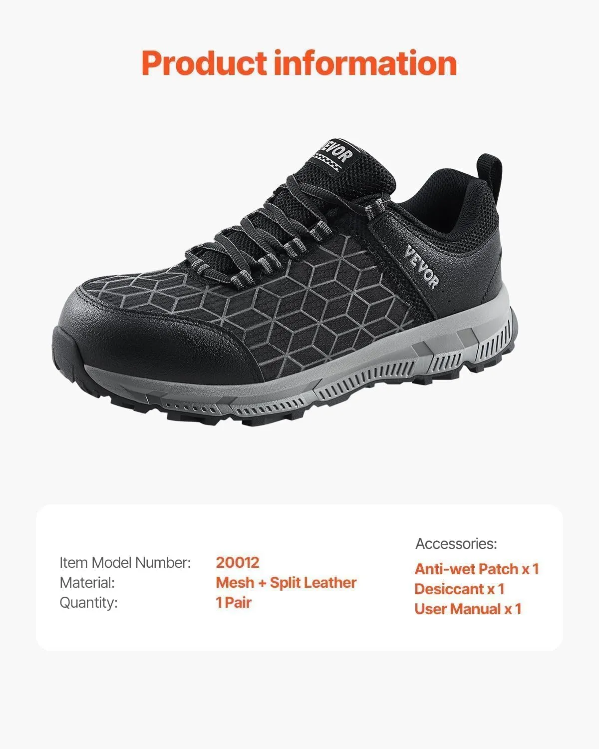 VEVOR Men's Aluminum Steel Comfortable Lightweight Cushion Alloy Construction Safety Toe Industrial Work Shoes