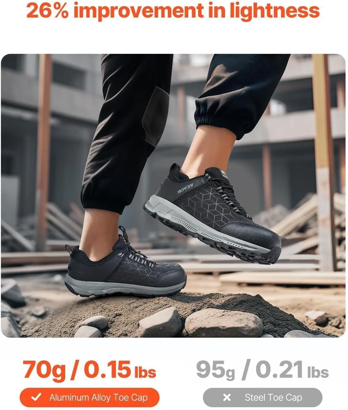 VEVOR Men's Aluminum Steel Comfortable Lightweight Cushion Alloy Construction Safety Toe Industrial Work Shoes