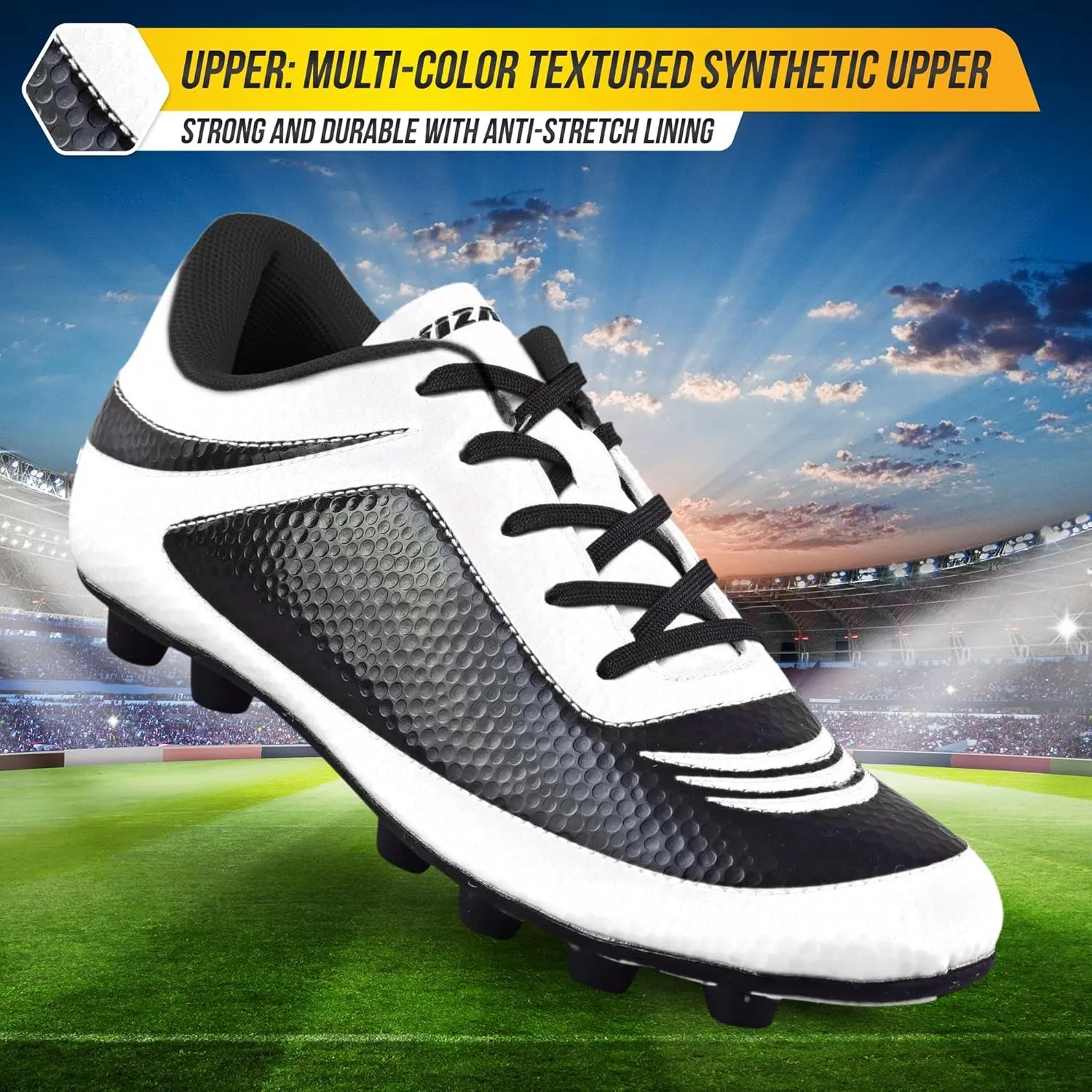 Vizari Infinity Firm Ground Boys Soccer Cleats | Durable Kids Soccer Shoes with Non-Slip Rubber Sole | Comfortable Boys & Girls Football Cleats for Outdoor Play