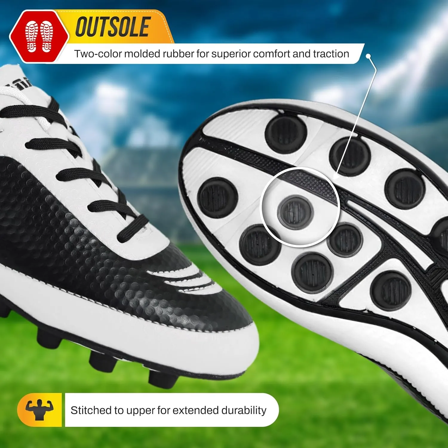 Vizari Infinity Firm Ground Boys Soccer Cleats | Durable Kids Soccer Shoes with Non-Slip Rubber Sole | Comfortable Boys & Girls Football Cleats for Outdoor Play