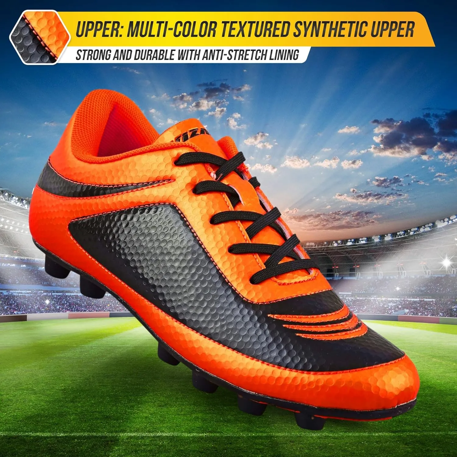 Vizari USA Boys Girls Soccer Cleats | Youth Firm Ground Athletic Outdoor Football Shoes for Toddler, Little Kid, Big Kid | Lightweight & Durable
