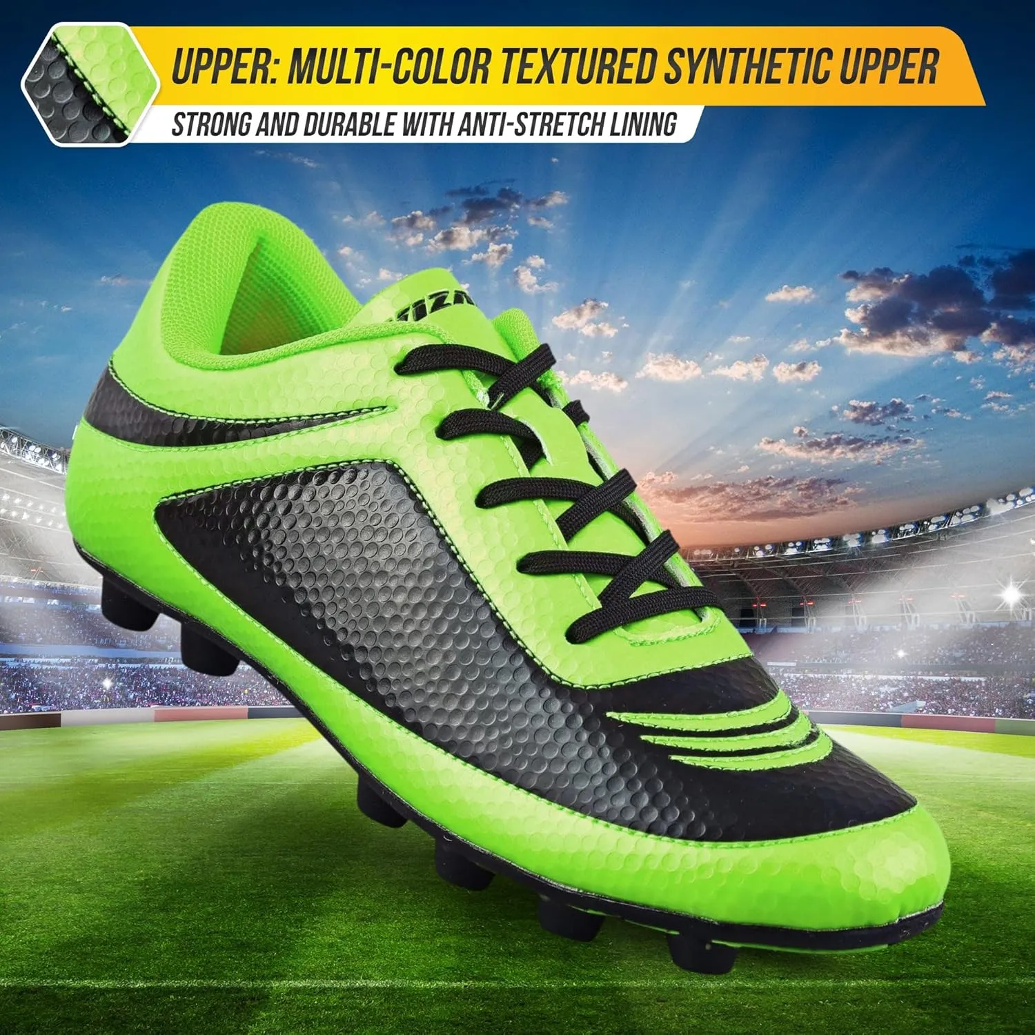Vizari USA Boys Girls Soccer Cleats | Youth Firm Ground Athletic Outdoor Football Shoes for Toddler, Little Kid, Big Kid | Lightweight & Durable