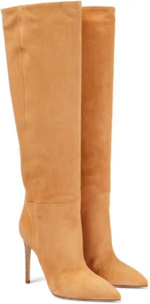 Vujkliy Women's Autumn and Winter Pointed Toe 3.5IN Stiletto High Boots Fashion Sleeves Suede High Heels
