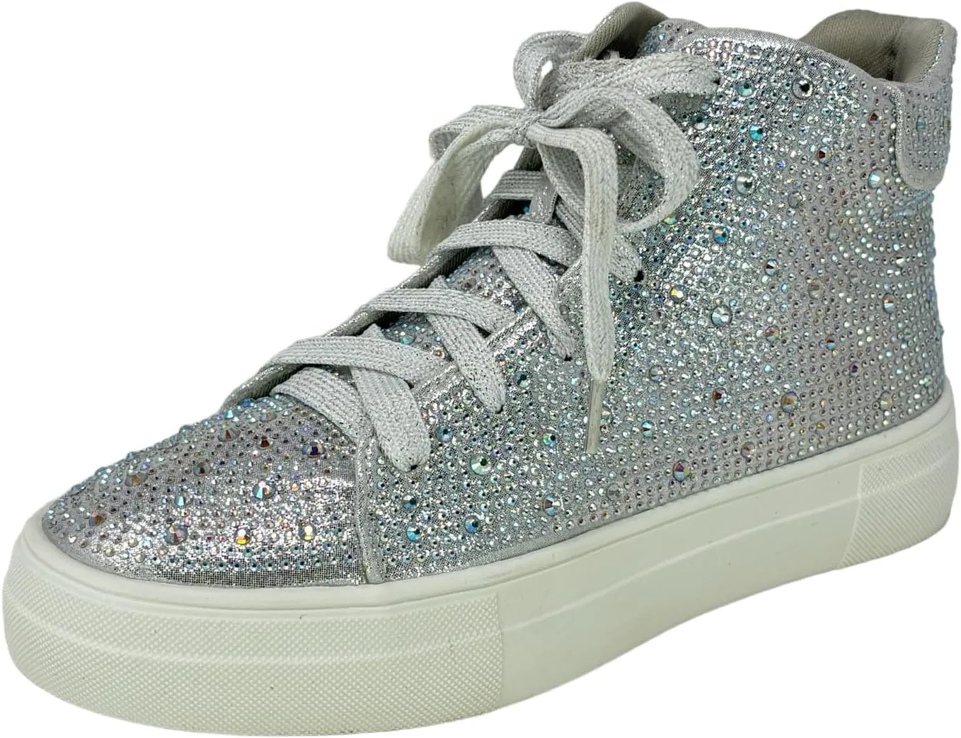 Women's Fashion Rhinestone High Top Lace Up Sneaker Shoes