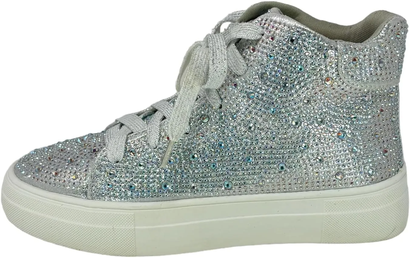 Women's Fashion Rhinestone High Top Lace Up Sneaker Shoes