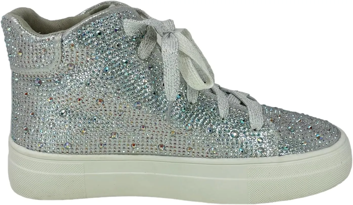 Women's Fashion Rhinestone High Top Lace Up Sneaker Shoes
