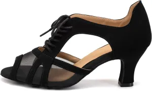 Women's Latin Salsa Dance Shoes Lace-up Open-Toe Wedding Party Ballroom Dancing Shoes,Model FT087-Suede Sole-2.5”Heel
