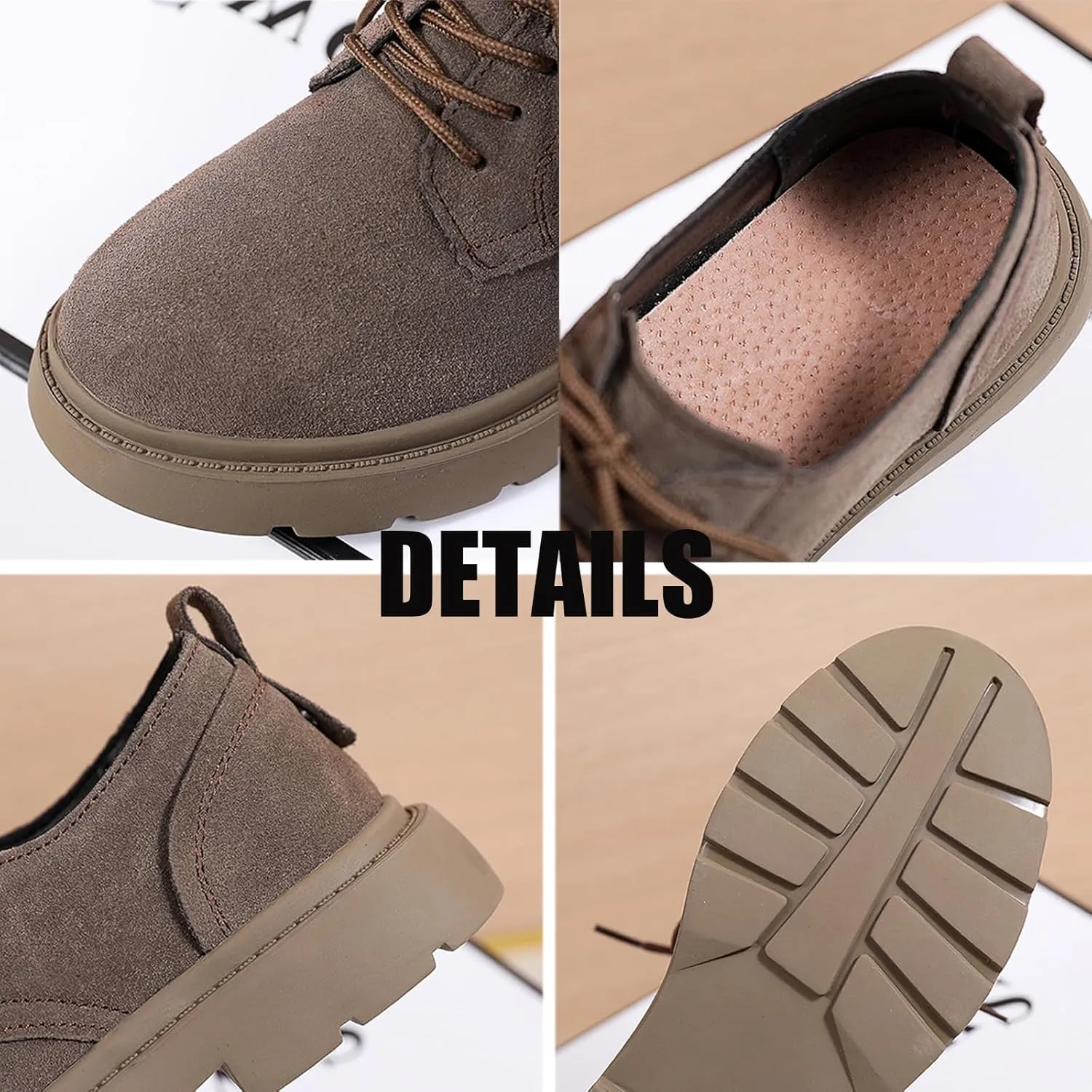 Women's Suede Lace-Up Thick-Sole Oxford Shoes Retro Round Toe Non-Slip Lug Sole Chunky Heel Derby Oxford Shoes Classic Business Work Dress Shoes