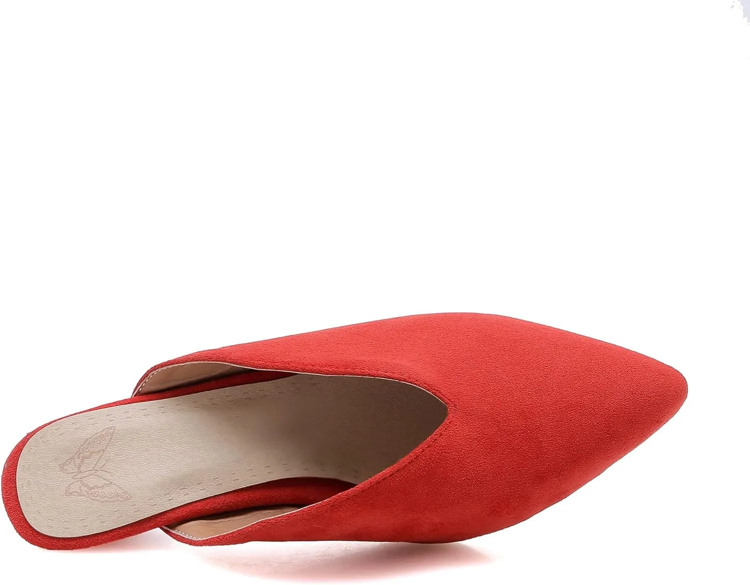 Yawors Womens LC307 Casual Solid Comfort Imitated Suede Low Flare Slides