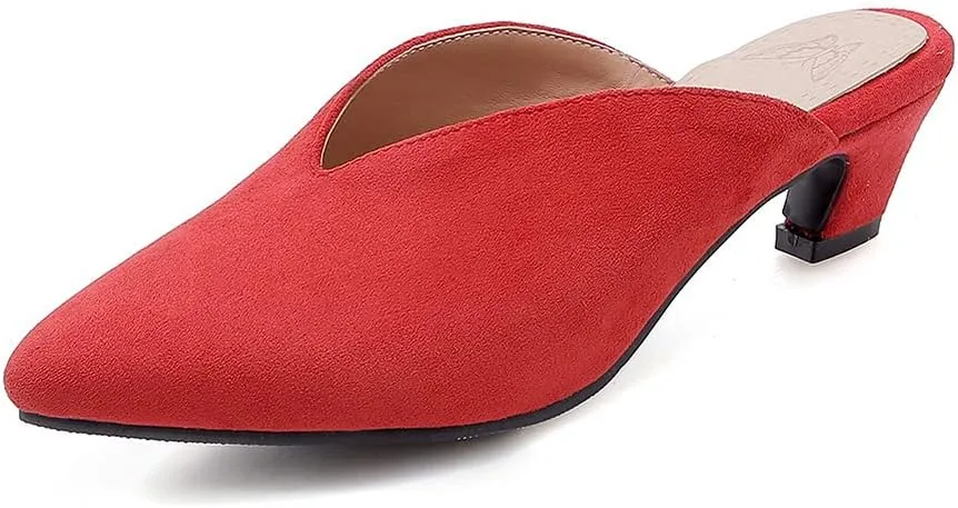 Yawors Womens LC307 Casual Solid Comfort Imitated Suede Low Flare Slides